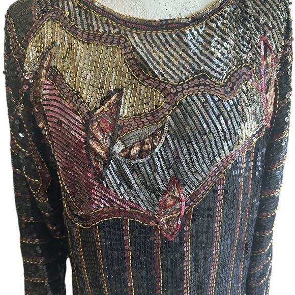 JUDITH ANN CREATIONS INC WOMENS SEQUIN TOP VINTAGE 100% SILK SZ M - Picture 2 of 16